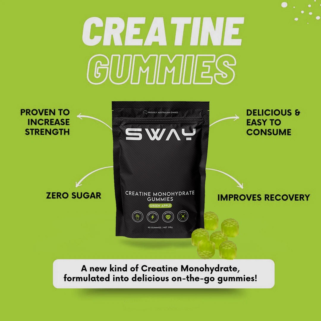 Creatine Monohydrate Gummies - 315g, Boost Muscle Strength (90 Gummies, Green Apple Flavour)