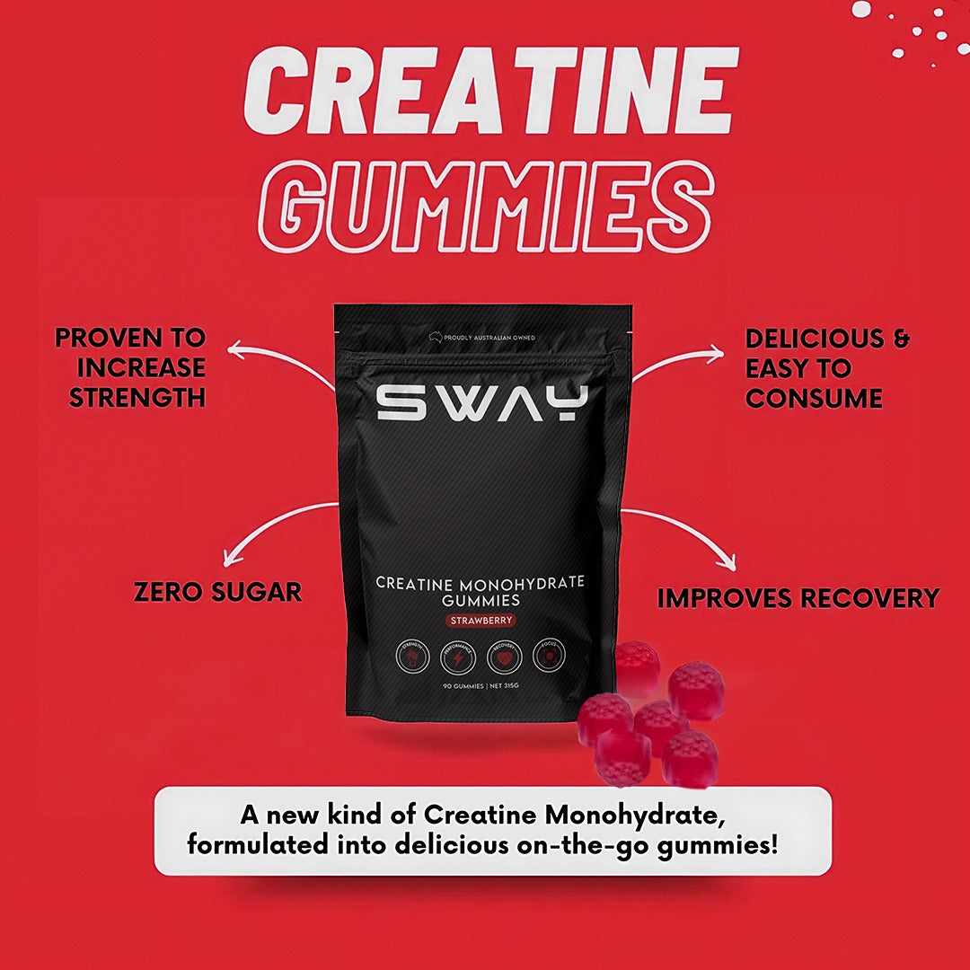 Creatine Monohydrate Gummies - 315g, Boost Muscle Strength (90 Gummies, Strawberry Flavour)