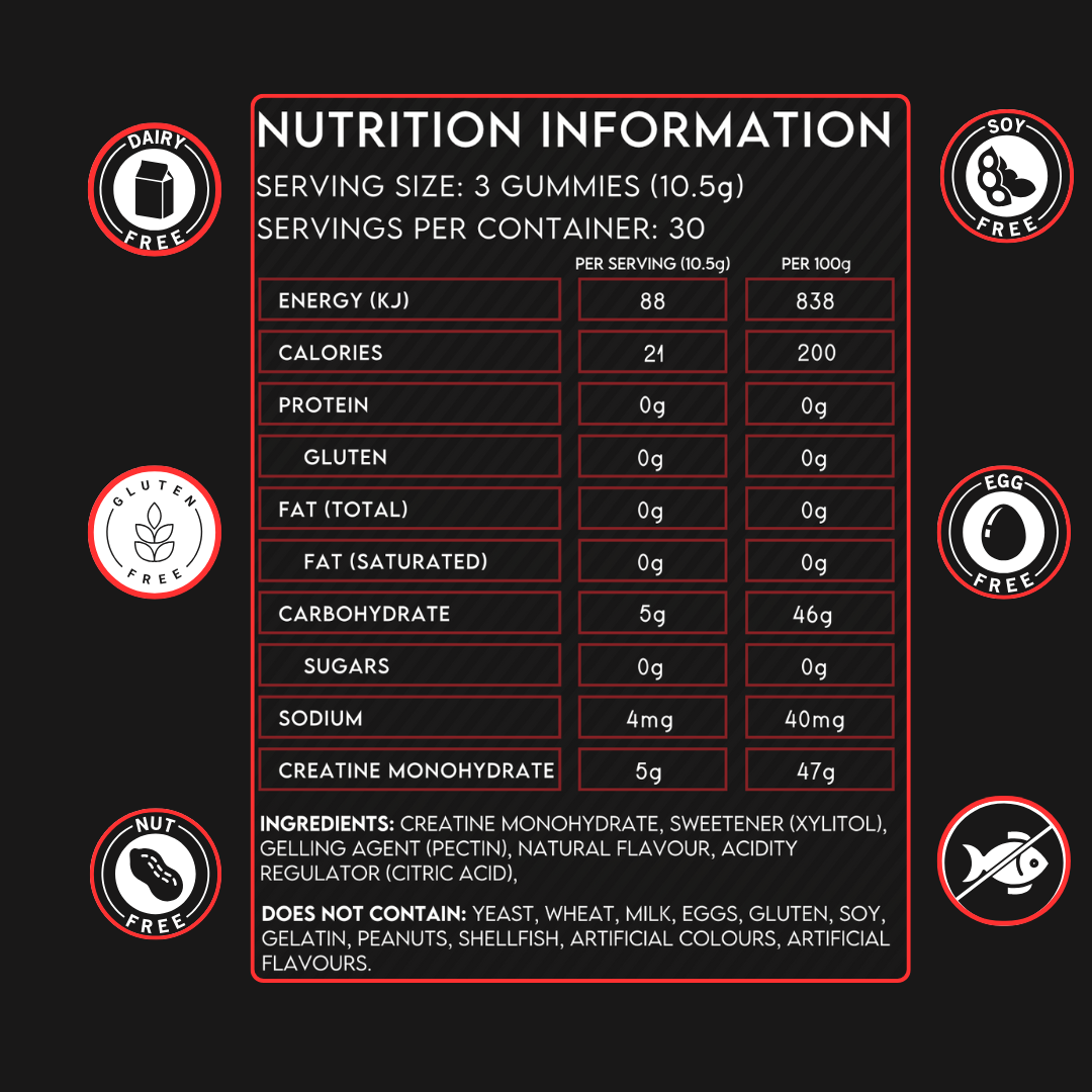Creatine Monohydrate Gummies - 315g, Boost Muscle Strength (90 Gummies, Strawberry Flavour)
